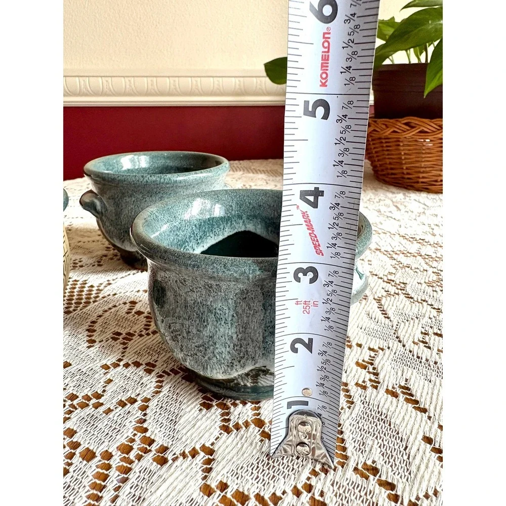 Deneen‎ Pottery Set of 3 Teal Glaze Handcrafted Stoneware Soup Bowls 2024 USA